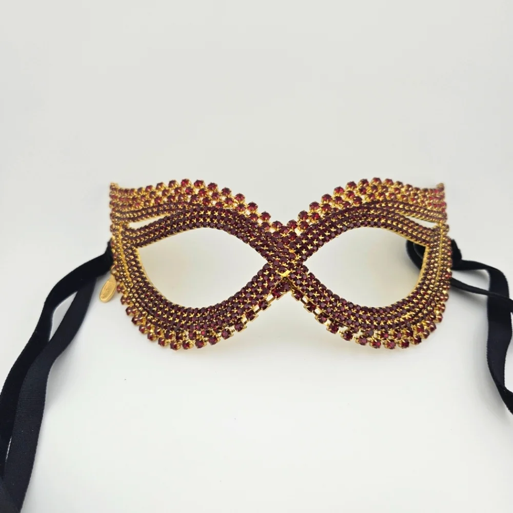 Dark Red Rhinestone Masquerade Mask High Quality